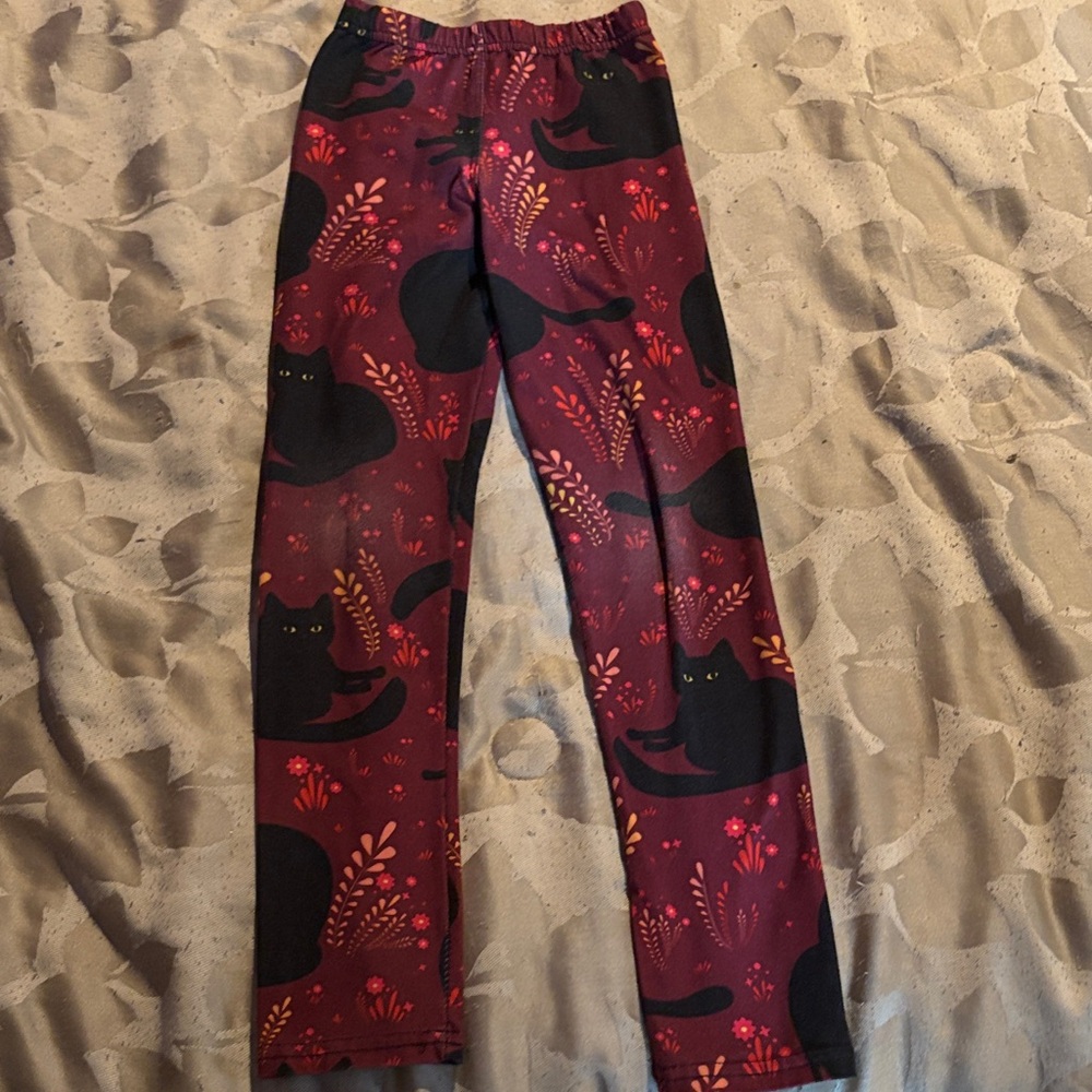 Black Cat Print Leggings Little Girl S/M